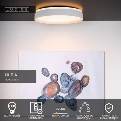 Lucide NURIA - Plafonnier - Ø 40 cm - LED 3 StepDim - 1x24W 2700K - Blanc